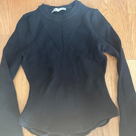 ZARA BLACK FASHION TEXTURED TOP SHIRT LONG SLEEVE L - Picture 1 of 7